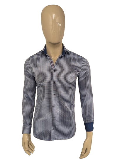 Olymp No6 overhemd. Blauw Witte print. super slim. Maat M.