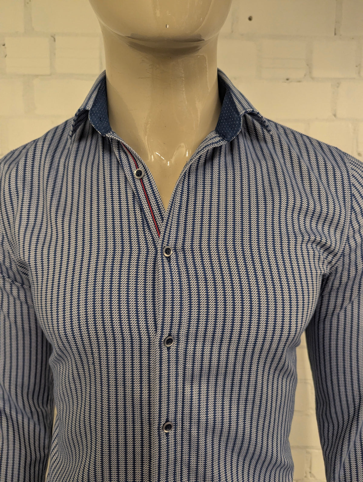 Olymp No6 overhemd. Blauw Witte print. super slim. Maat M.