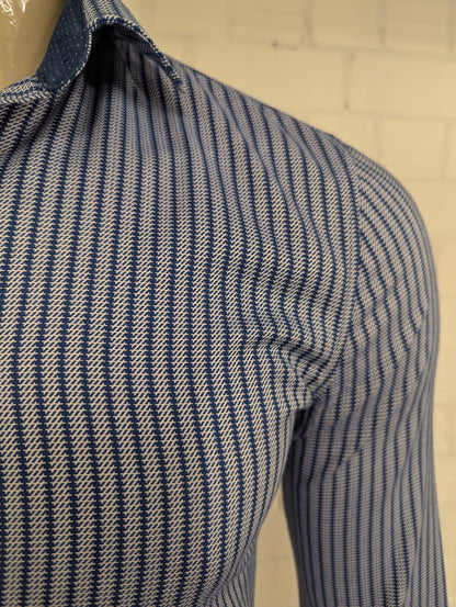 Olymp No6 overhemd. Blauw Witte print. super slim. Maat M.
