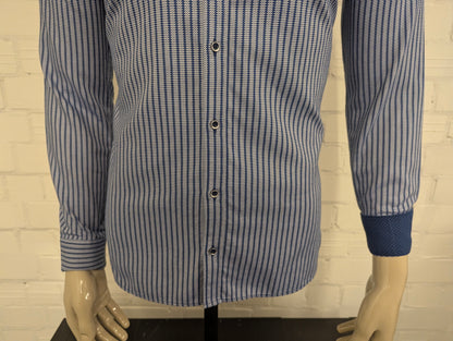 Olymp No6 overhemd. Blauw Witte print. super slim. Maat M.