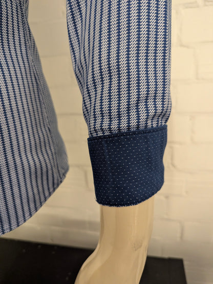 Olymp No6 overhemd. Blauw Witte print. super slim. Maat M.