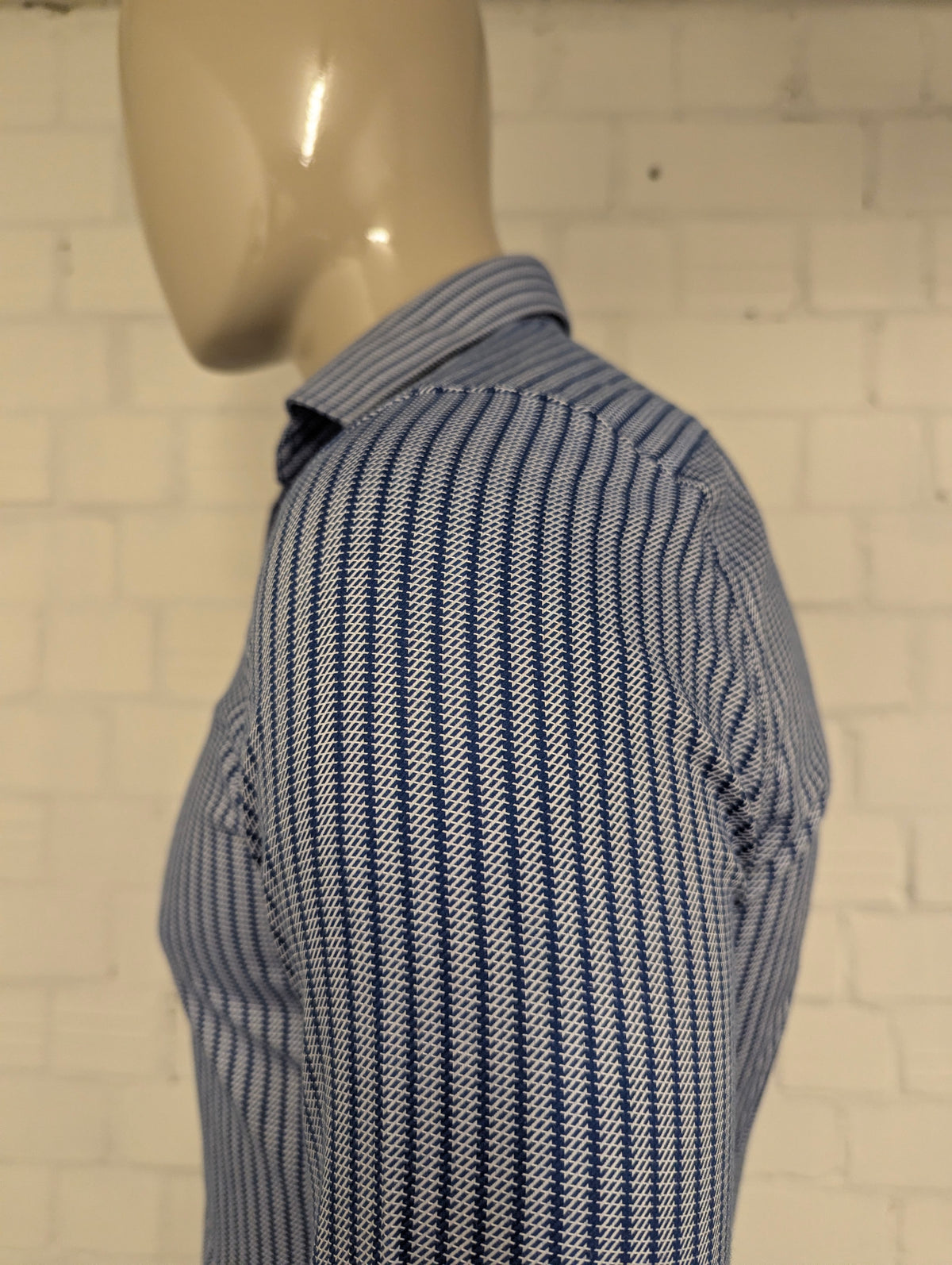 Olymp No6 overhemd. Blauw Witte print. super slim. Maat M.