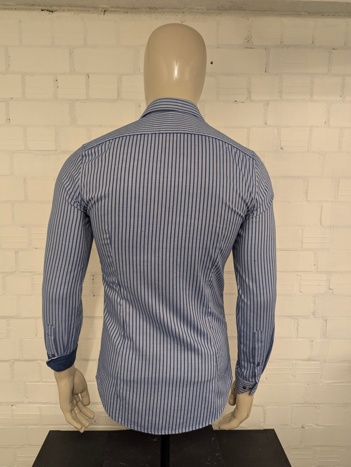 Olymp No6 overhemd. Blauw Witte print. super slim. Maat M.
