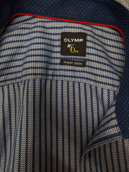 Olymp No6 overhemd. Blauw Witte print. super slim. Maat M.