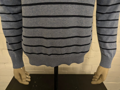 Nautica Quarter Zip trui met korte rits. Blauw gestreept. Maat M.