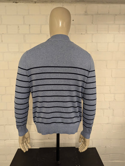 Nautica Quarter Zip trui met korte rits. Blauw gestreept. Maat M.