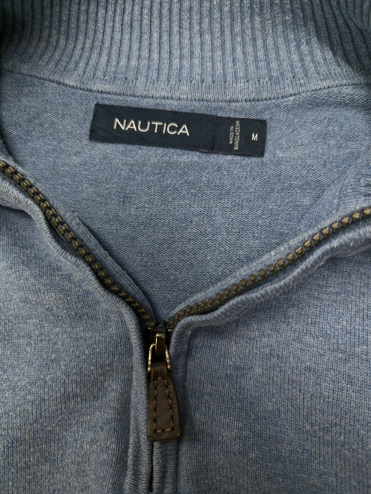 Nautica Quarter Zip trui met korte rits. Blauw gestreept. Maat M.