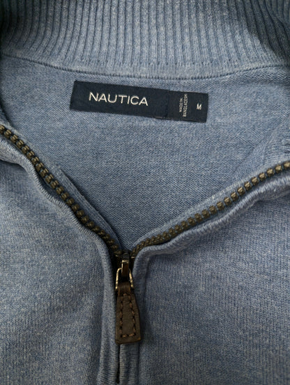 Nautica Quarter Zip trui met korte rits. Blauw gestreept. Maat M.