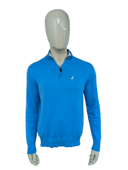 Maglia Nautica Quarter Zip con cerniera corta. Blu misto. Taglia M.