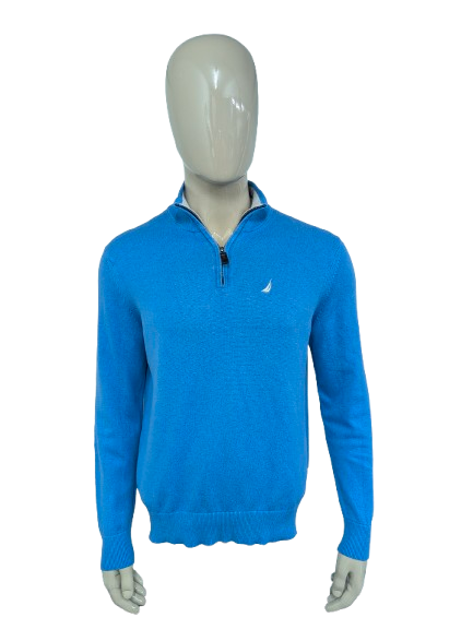Pull Nautica Quarter Zip avec fermeture éclair courte. Bleu mélangé. Taille M.
