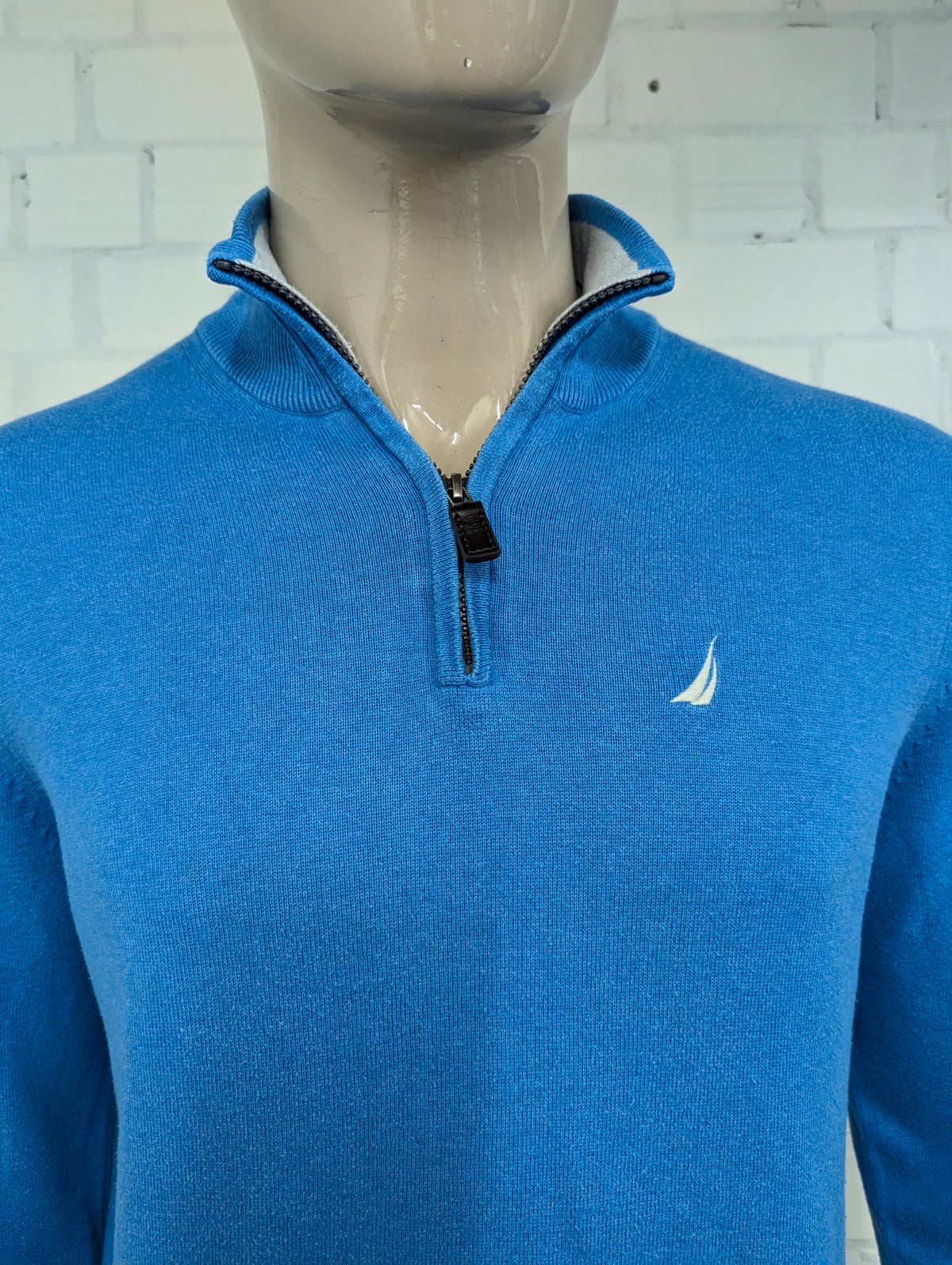 Maglia Nautica Quarter Zip con cerniera corta. Blu misto. Taglia M.