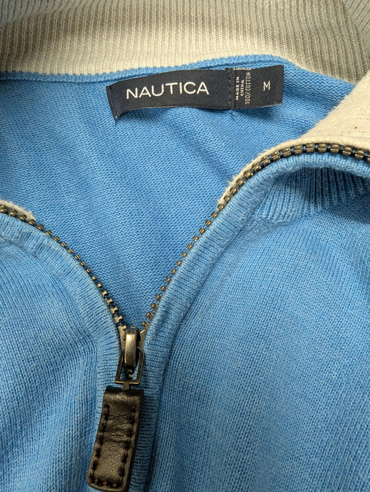Maglia Nautica Quarter Zip con cerniera corta. Blu misto. Taglia M.