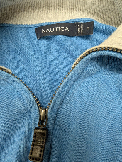 Maglia Nautica Quarter Zip con cerniera corta. Blu misto. Taglia M.