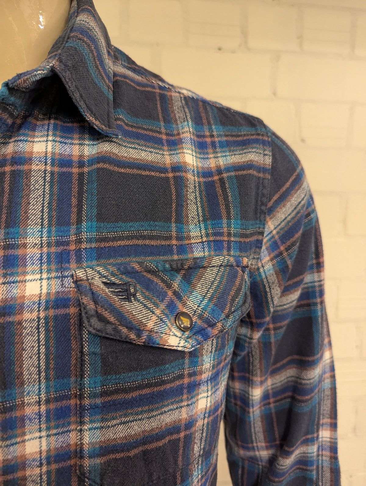 Riley & Clark Flanellen overhemd. Blauw Roze Wit geruit. Maat XL.