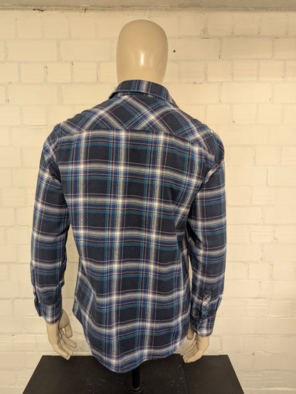 Riley & Clark Flanellen overhemd. Blauw Roze Wit geruit. Maat XL.