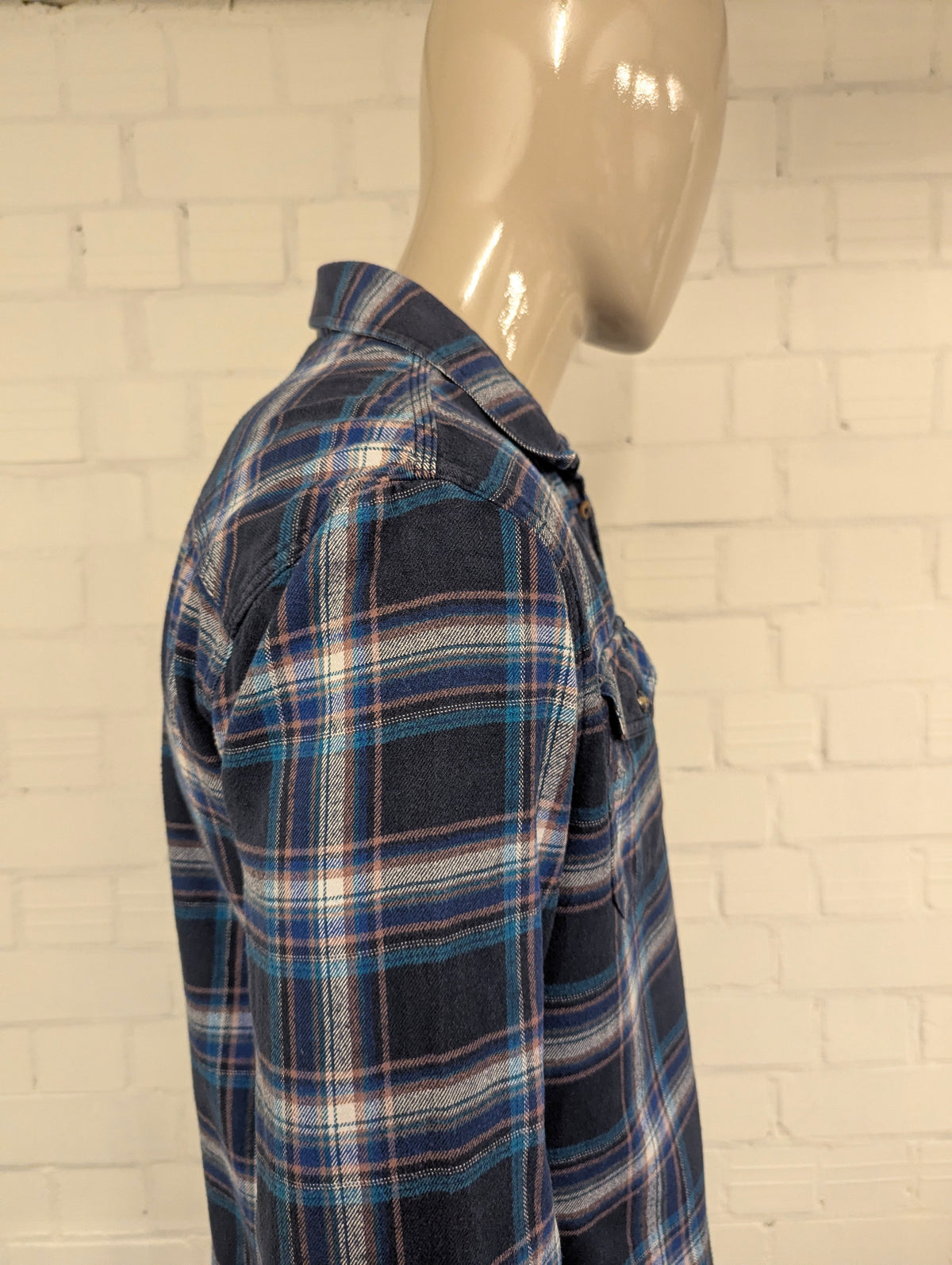 Riley & Clark Flanellen overhemd. Blauw Roze Wit geruit. Maat XL.