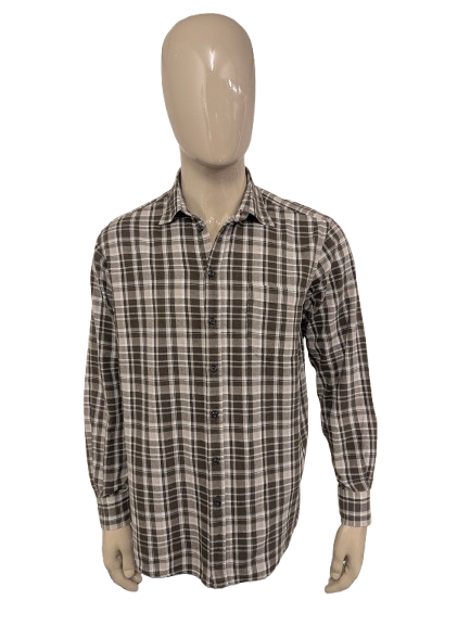 Vintage Kingfield Flanellen overhemd. Grijs Beige Zwart geruit. Maat XL.