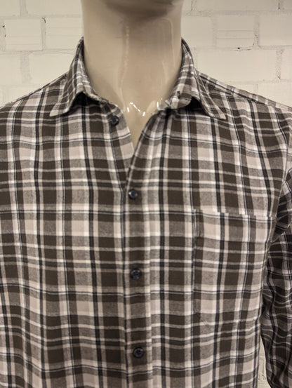 Vintage Kingfield Flanellen overhemd. Grijs Beige Zwart geruit. Maat XL.