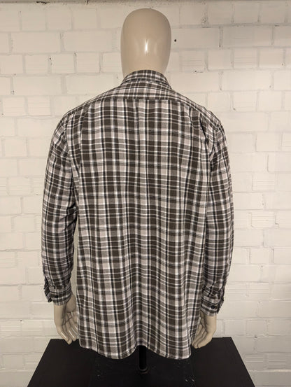 Vintage Kingfield Flanellen overhemd. Grijs Beige Zwart geruit. Maat XL.