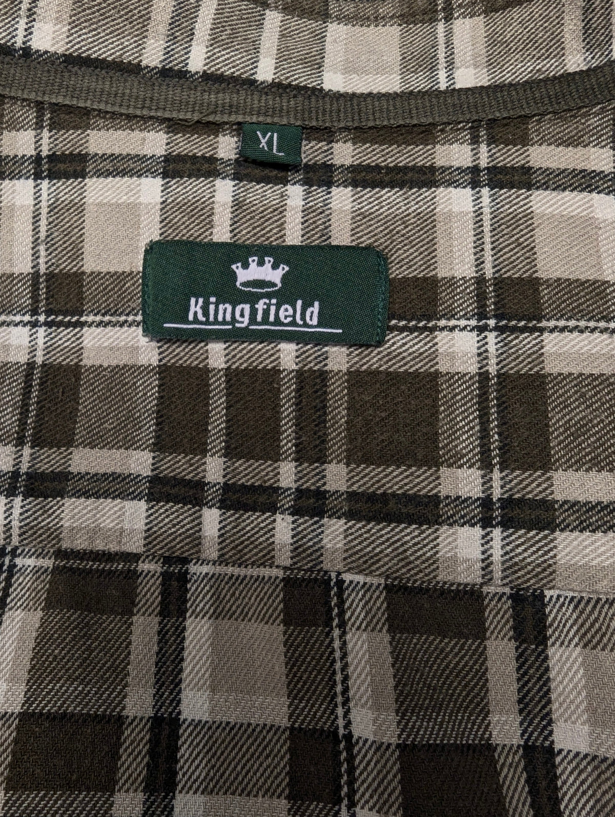 Vintage Kingfield Flanellen overhemd. Grijs Beige Zwart geruit. Maat XL.