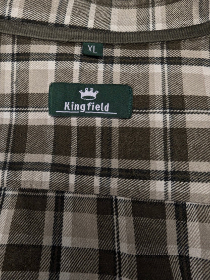 Vintage Kingfield Flanellen overhemd. Grijs Beige Zwart geruit. Maat XL.