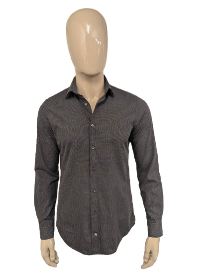 Strellson overhemd. zwart Wit gestippeld motief. Maat M. slim fit.