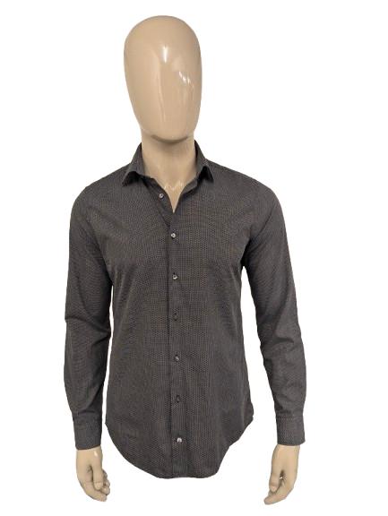 Strellson overhemd. zwart Wit gestippeld motief. Maat M. slim fit.