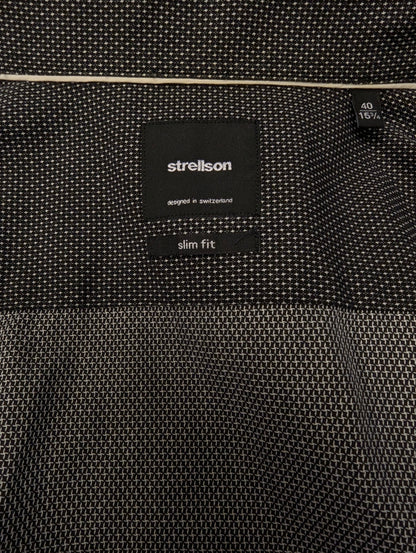 Strellson overhemd. zwart Wit gestippeld motief. Maat M. slim fit.