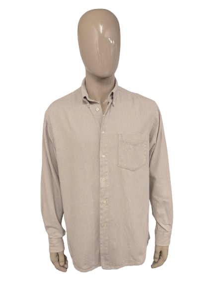 Vintage Enrico Mori Flanellen overhemd. Beige gestreept motief. Maat 2XL / XXL.