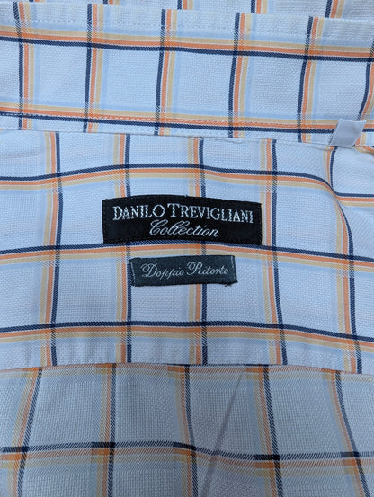 Danilo Trevigliani overhemd. Paars Geel Blauw geblokt. Maat L.
