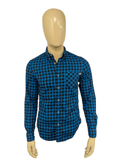 Timberland overhemd. Blauw Zwart geblokt. Maat S. slim fit.