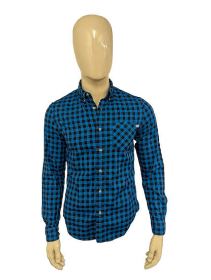 Timberland overhemd. Blauw Zwart geblokt. Maat S. slim fit.