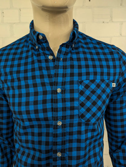 Timberland overhemd. Blauw Zwart geblokt. Maat S. slim fit.