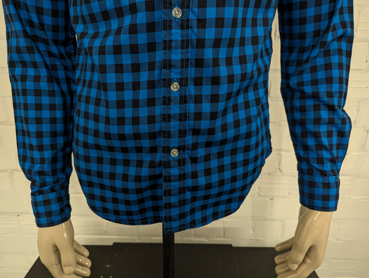 Timberland overhemd. Blauw Zwart geblokt. Maat S. slim fit.