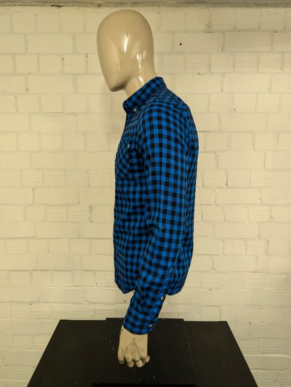 Timberland overhemd. Blauw Zwart geblokt. Maat S. slim fit.