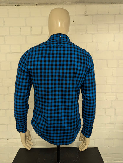 Timberland overhemd. Blauw Zwart geblokt. Maat S. slim fit.