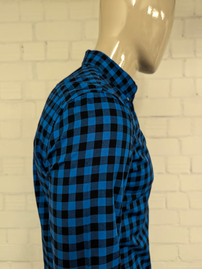 Timberland overhemd. Blauw Zwart geblokt. Maat S. slim fit.