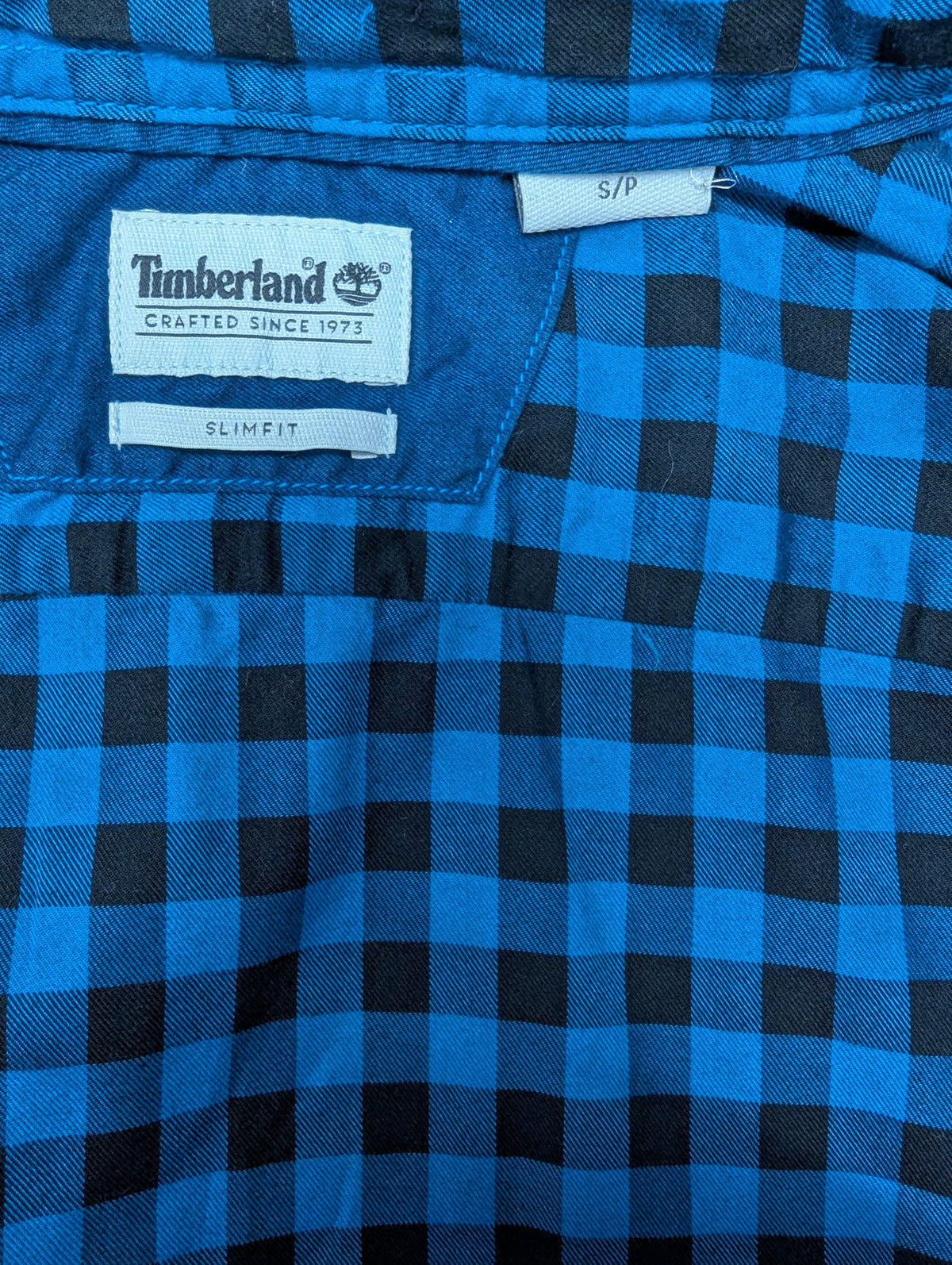 Timberland overhemd. Blauw Zwart geblokt. Maat S. slim fit.