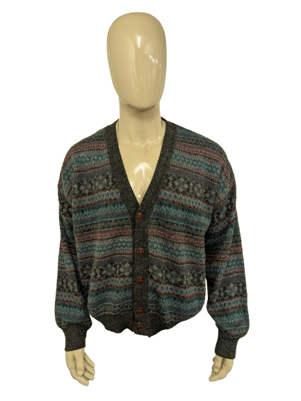 Vintage El Mercante Irlandese Wollen vest. Groen Grijs Rood gekleurd. Maat 2XL / XXL.