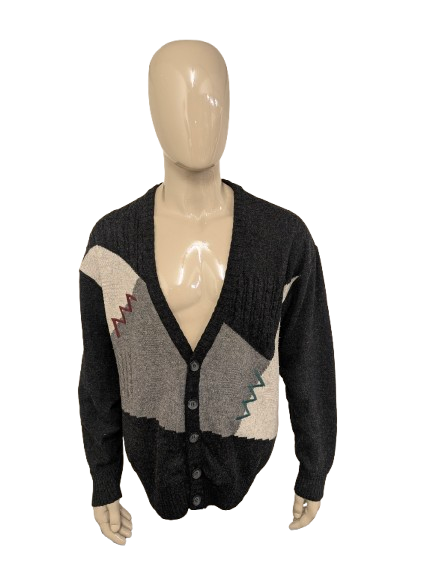 Vintage Signé Incognito Wollen vest. Grijs Beige gekleurd. Maat 2XL / XXL. 80% Wol.
