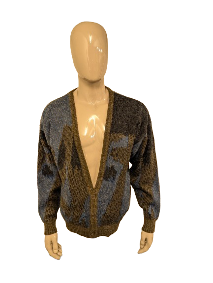 Vintage Canda Wollen vest. Blauw Grijs Kaki gekleurd. Maat XL. 5% Wol.