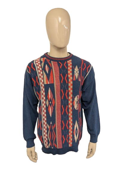 Vintage 90's Daniele Blasi trui. Roze Blauw Wit gekleurd. Maat XL.