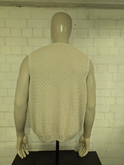 Arrow Spencer met V-Hals. Beige visgraat motief. Maat L.