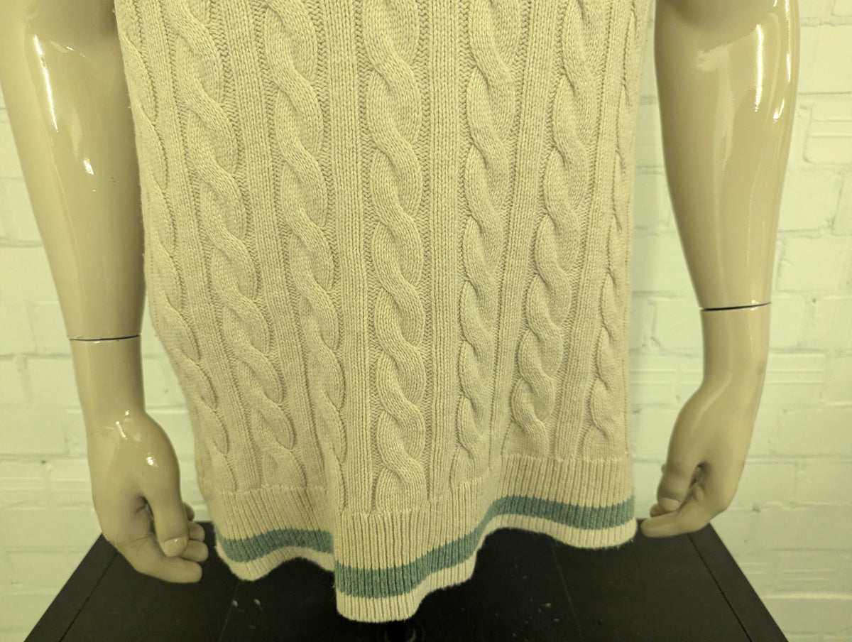 Levi's Wollen Spencer met kabeltrui motief. Beige met Groen Witte rand. Maat L. 55% Wol.