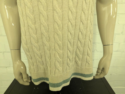 Levi's Wollen Spencer met kabeltrui motief. Beige met Groen Witte rand. Maat L. 55% Wol.