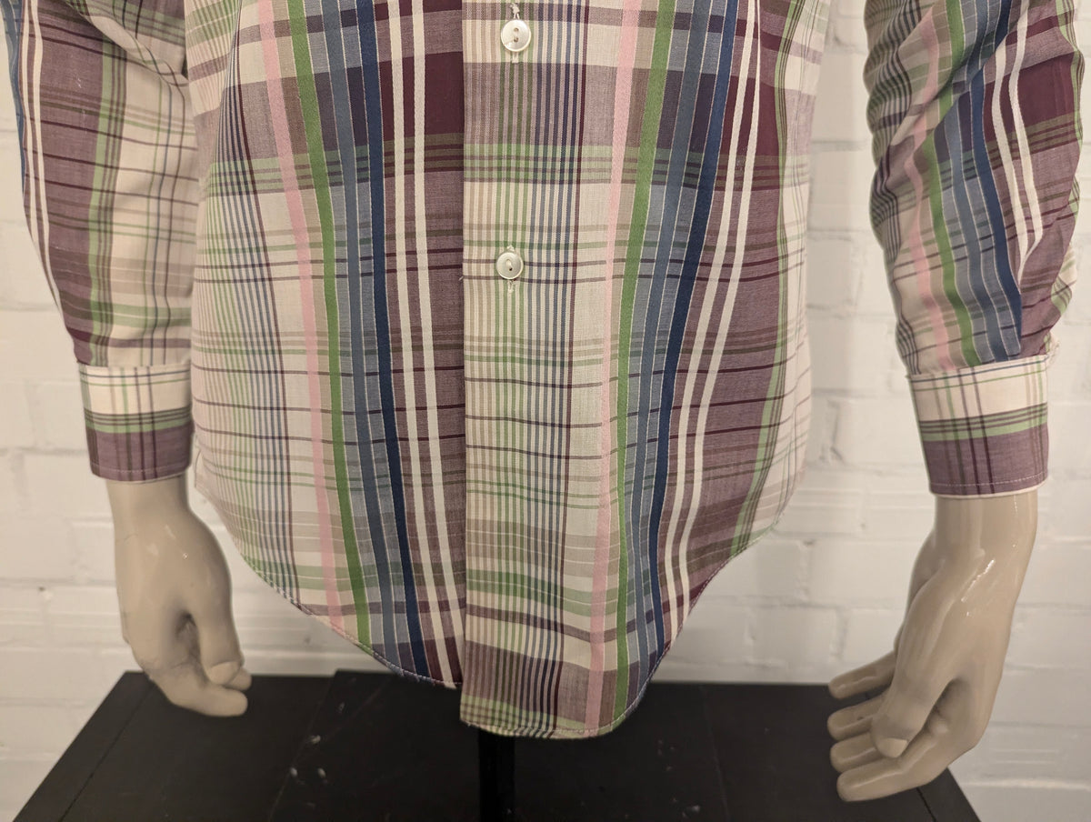 Vintage 70's Double2 overhemd met puntkraag. Paars Blauw Groen Roze geruit. Maat M.