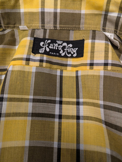 Vintage Harry King overhemd met puntkraag. Geel Wit Zwart geruit. Maat M.
