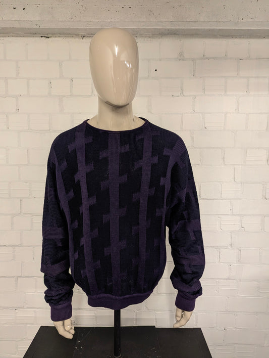 Vintage Society trui. Donker Paars motief. Maat 2XL / XXL.