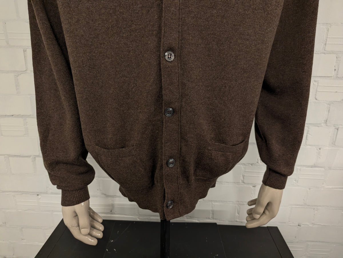 Vintage William Locke Wollen vest met knopen. Bruin gemêleerd. Maat XL.