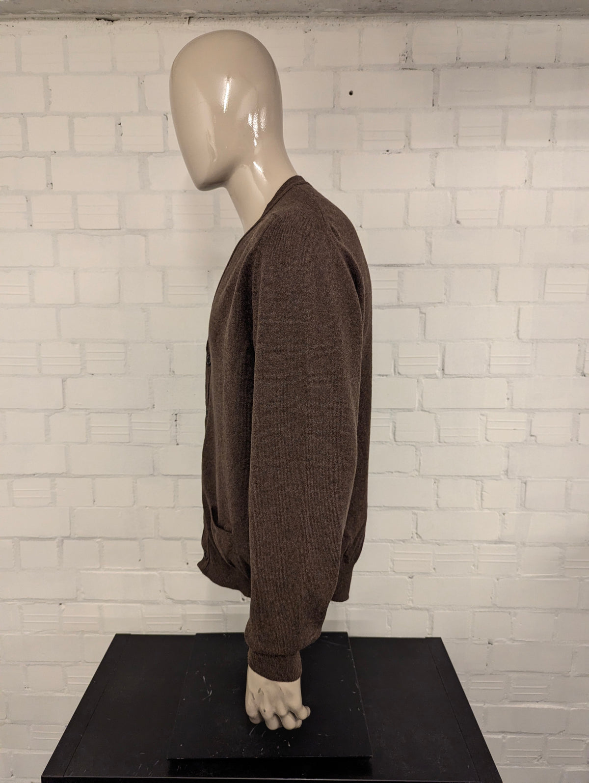 Vintage William Locke Wollen vest met knopen. Bruin gemêleerd. Maat XL.
